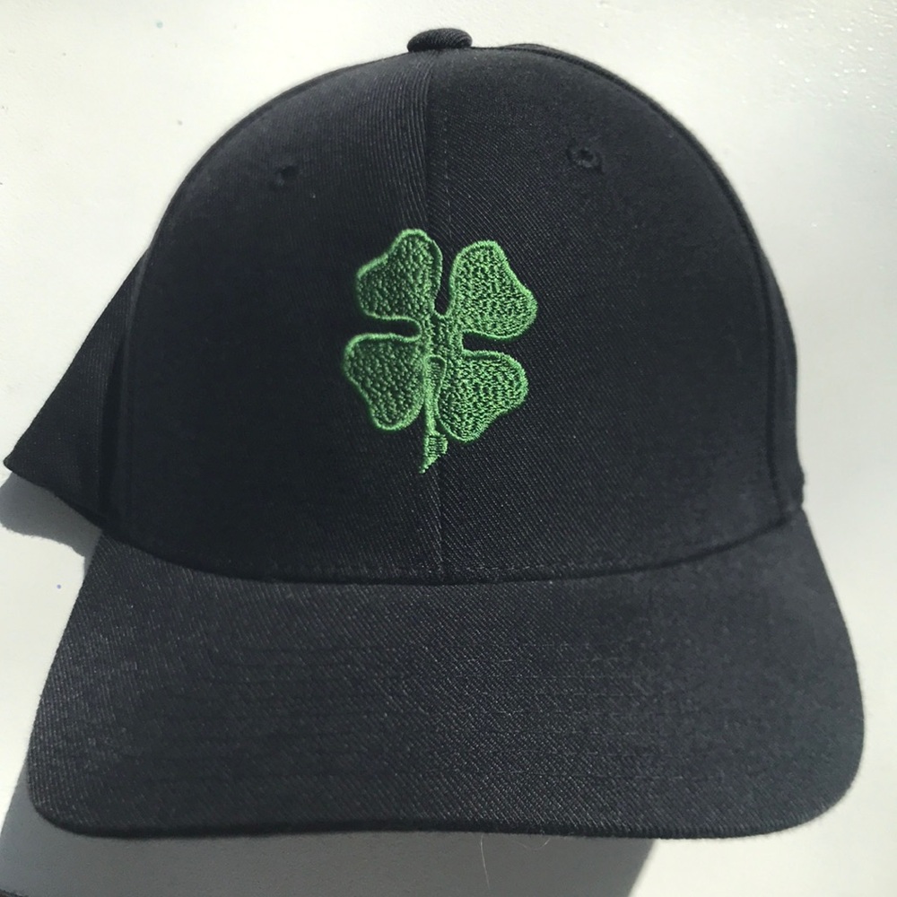 Black Cap with Green Irish Clover Embroidery